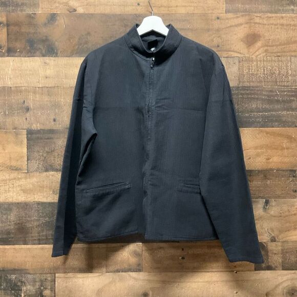 Vintage Eileen Fisher Black Zip Up Jacket Size Large Black Textured Cotton - Picture 1 of 4